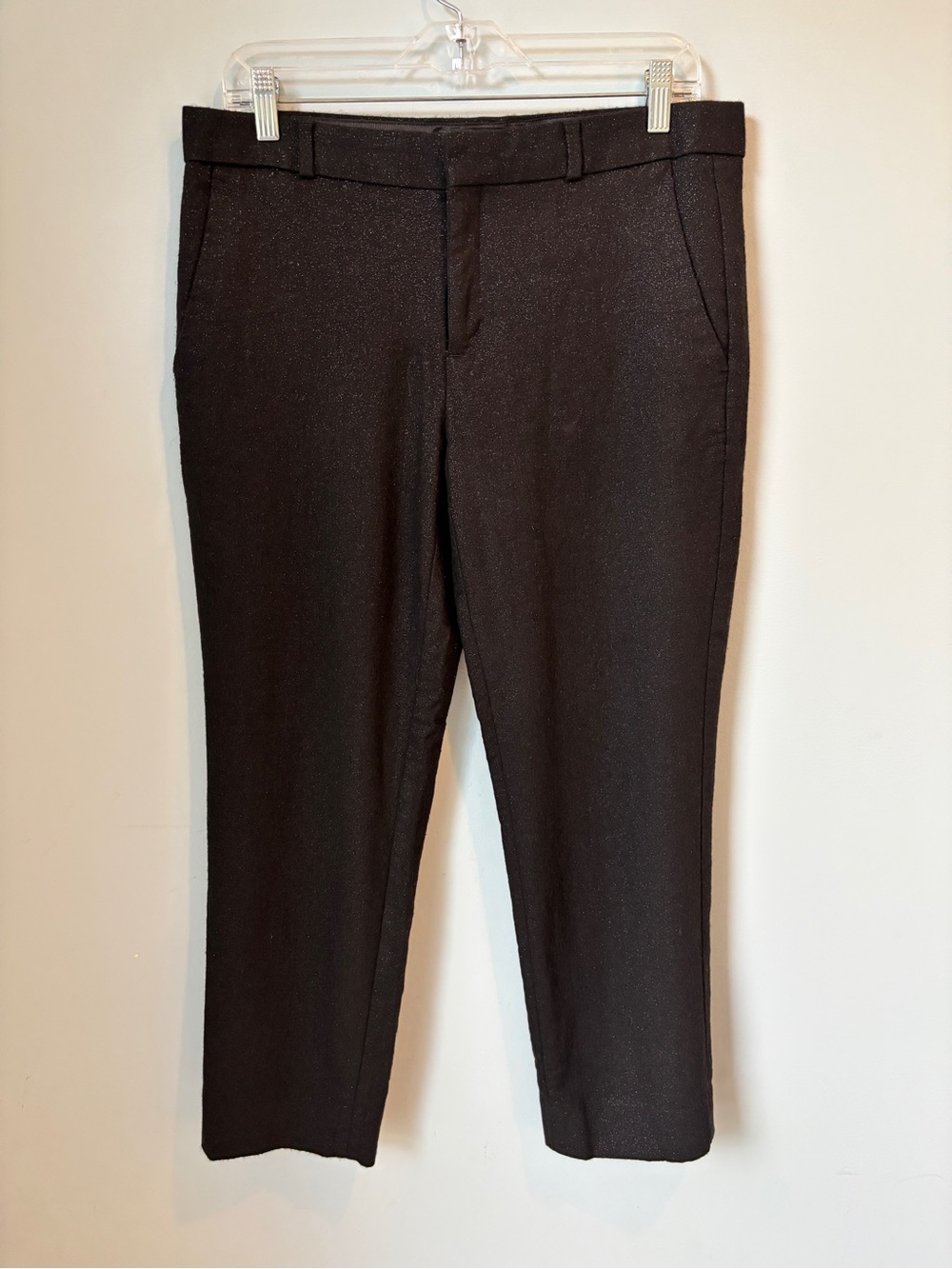 Banana Republic Avery Black Fine Glitter Fabric Pants Slim Fit Tapered Ankle 8